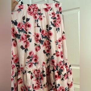 Pink Rose Print Ruffled Maxi Dress